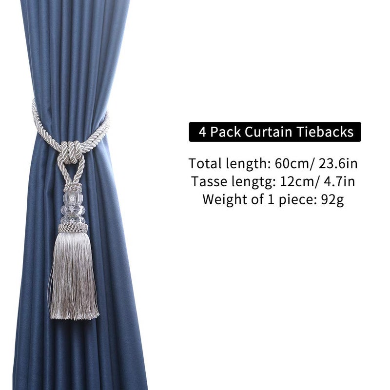 BEL AVENIR 2 Pack Curtain Hand-Woven Tiebacks Crystal Holdbacks Home Decorative (Silver, 2 Pack) - Image 4
